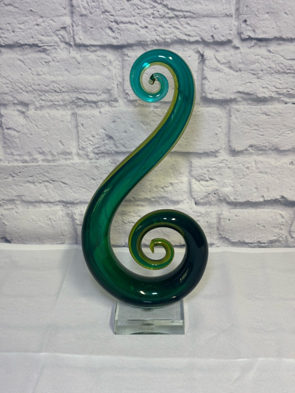 Vintage Murano Glassware Cristalleria Stile D'arte Art Glass Swirl Green 12 In